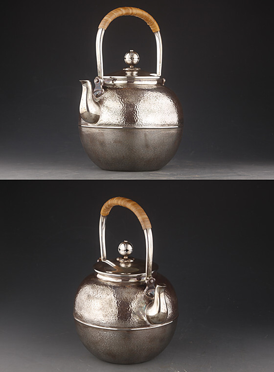 一望齋造 春江 純銀望月形湯沸 共箱 銀瓶 煎茶道具_画像4