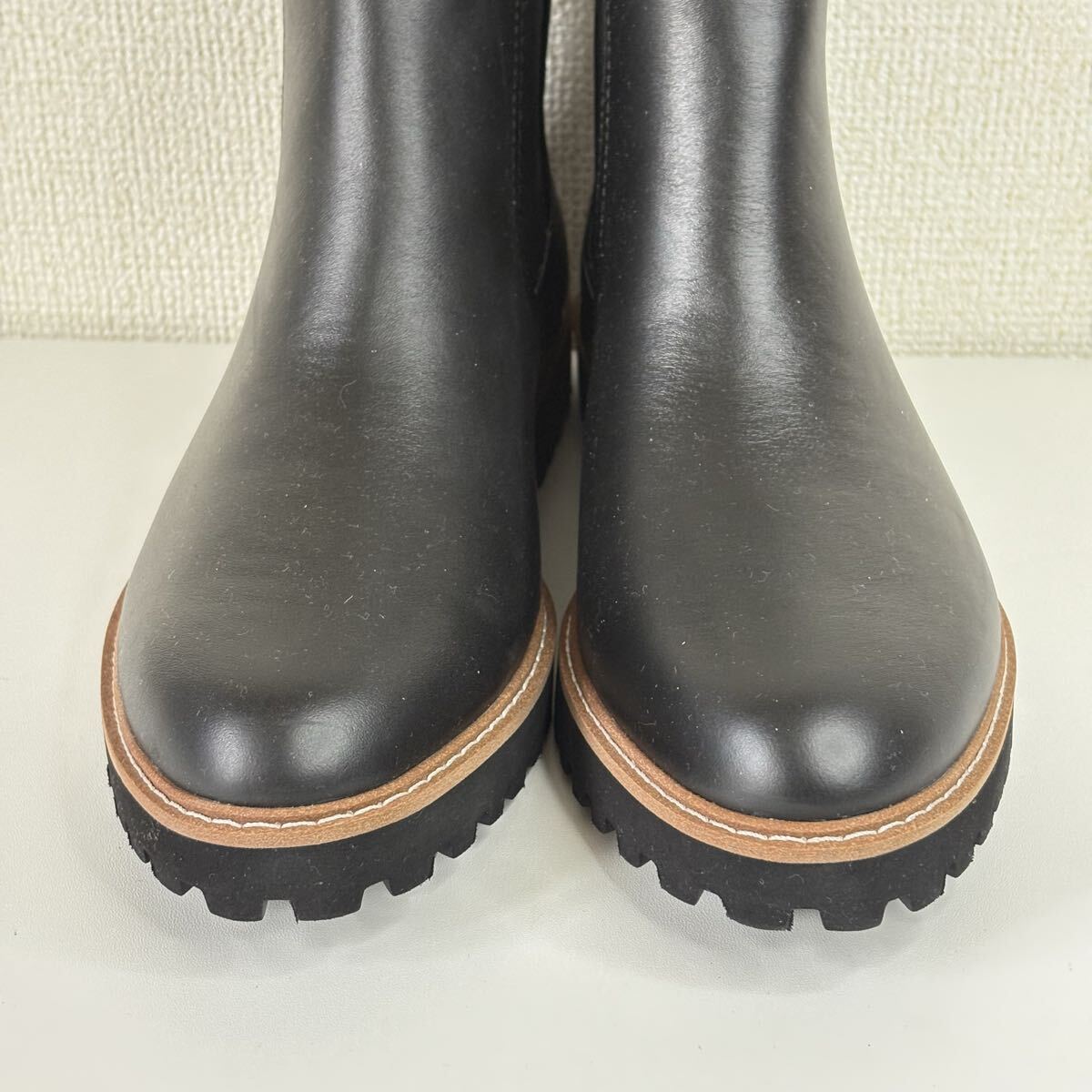 ing イング　M 23.5cm サイドゴアブーツ　ショートブーツ　ブラック　黒　レザーブーツ　トラックソール　厚底　晴雨兼用_画像2