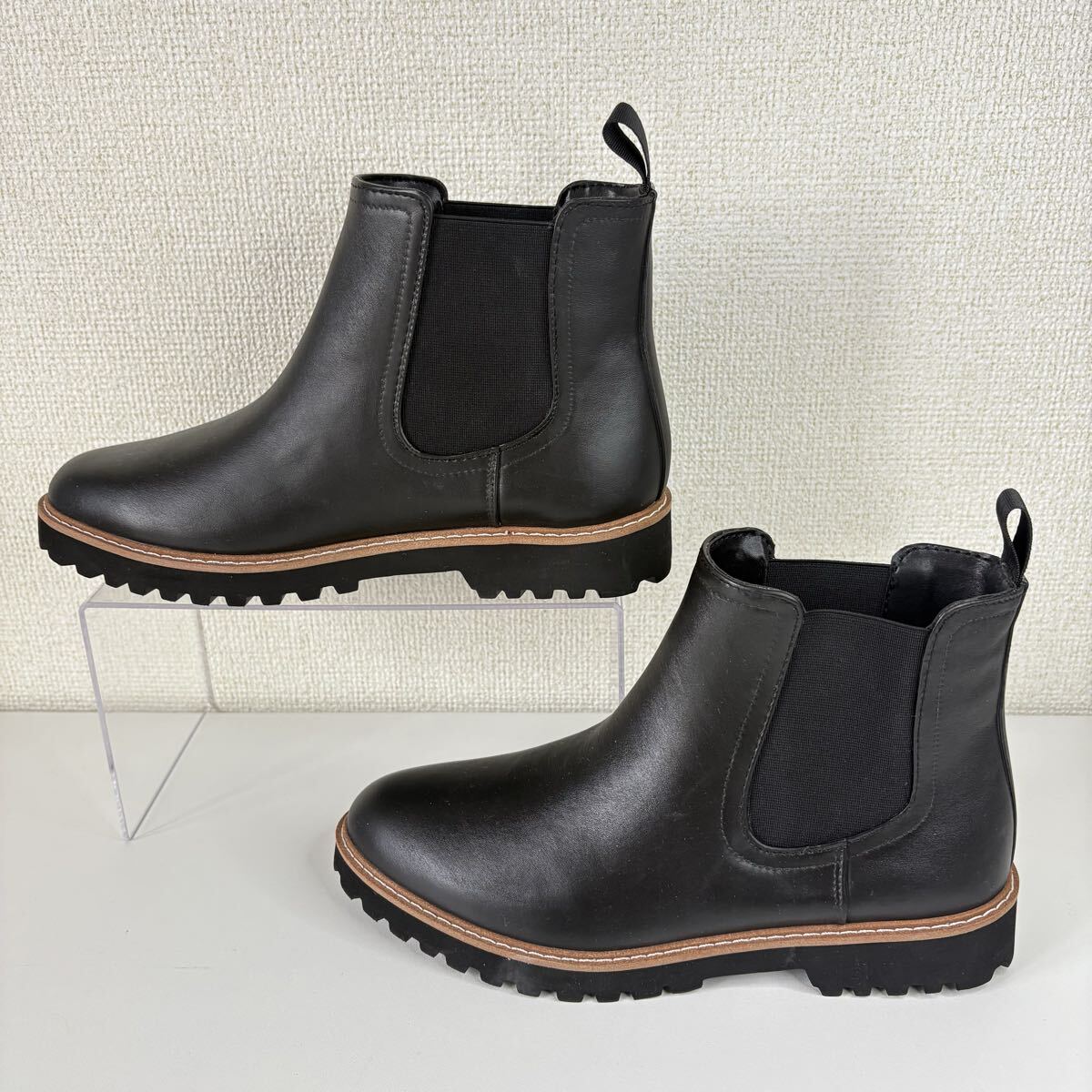 ing イング　M 23.5cm サイドゴアブーツ　ショートブーツ　ブラック　黒　レザーブーツ　トラックソール　厚底　晴雨兼用_画像6