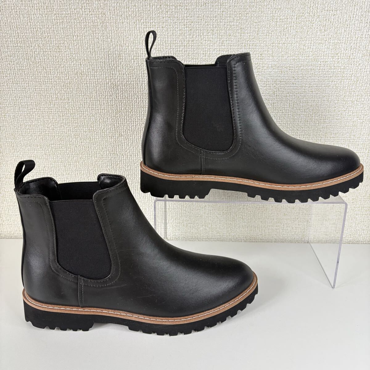 ing イング　M 23.5cm サイドゴアブーツ　ショートブーツ　ブラック　黒　レザーブーツ　トラックソール　厚底　晴雨兼用_画像7