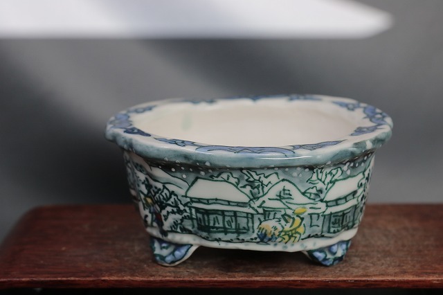 ★★陶翆庵　盆栽鉢【 陶 翠 】「 東海道五十三次 蒲 原 」 「白磁外縁雲脚縁付輪花鉢」（手工品）の出品 です_画像1