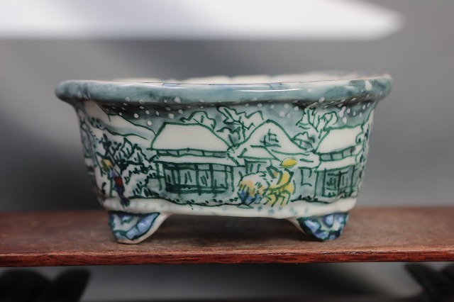 ★★陶翆庵　盆栽鉢【 陶 翠 】「 東海道五十三次 蒲 原 」 「白磁外縁雲脚縁付輪花鉢」（手工品）の出品 です_画像2