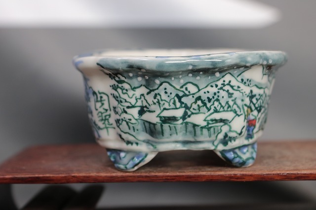 ★★陶翆庵　盆栽鉢【 陶 翠 】「 東海道五十三次 蒲 原 」 「白磁外縁雲脚縁付輪花鉢」（手工品）の出品 です_画像5