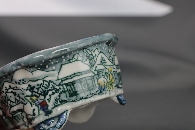 ★★陶翆庵　盆栽鉢【 陶 翠 】「 東海道五十三次 蒲 原 」 「白磁外縁雲脚縁付輪花鉢」（手工品）の出品 です_画像10