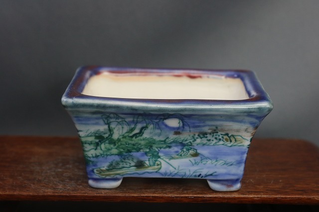 ★★陶翆庵　盆栽鉢【 陶 翠 】「白磁 中仙道 洗 馬」 「白磁外縁反形縁付段脚長方鉢」 （窯変）_画像1