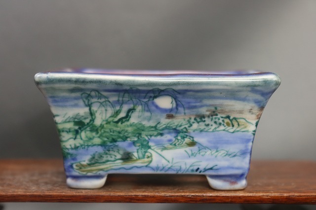 ★★陶翆庵　盆栽鉢【 陶 翠 】「白磁 中仙道 洗 馬」 「白磁外縁反形縁付段脚長方鉢」 （窯変）_画像2