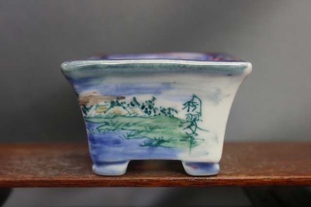 ★★陶翆庵　盆栽鉢【 陶 翠 】「白磁 中仙道 洗 馬」 「白磁外縁反形縁付段脚長方鉢」 （窯変）_画像3