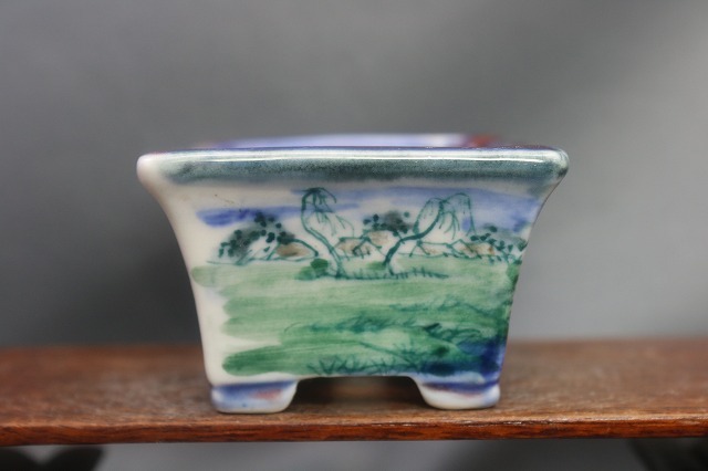 ★★陶翆庵　盆栽鉢【 陶 翠 】「白磁 中仙道 洗 馬」 「白磁外縁反形縁付段脚長方鉢」 （窯変）_画像5