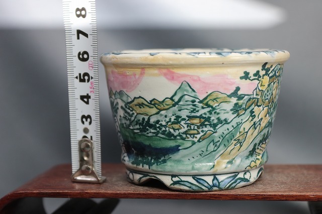 ★★陶翆庵　盆栽鉢【 陶 翠 】「 東海道五十三次 箱根 湖水図」 「外縁切脚縁付下帯丸鉢」_画像6