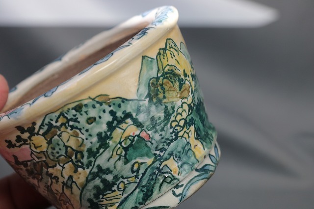 ★★陶翆庵　盆栽鉢【 陶 翠 】「 東海道五十三次 箱根 湖水図」 「外縁切脚縁付下帯丸鉢」_画像10