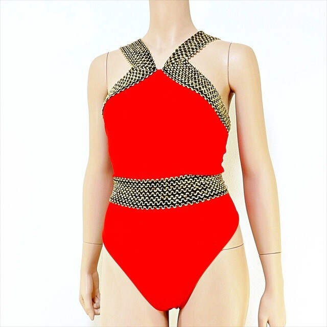 PX1-097//レッド×ゴールドのセクシー＆エレガント☆レトロバブリーなデザイン☆見逃せない魅力※一番安価な送料はゆうパケットなら250円_画像2