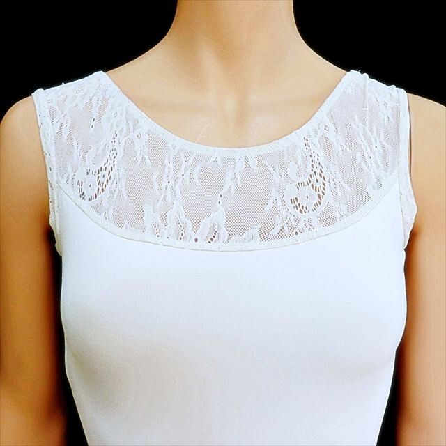 PE5-P14☆//Ainsliewear♪すっきり爽やかホワイトカラー☆レース切り替え*レオタード※一番安価な送料はゆうパケットなら250円_画像2