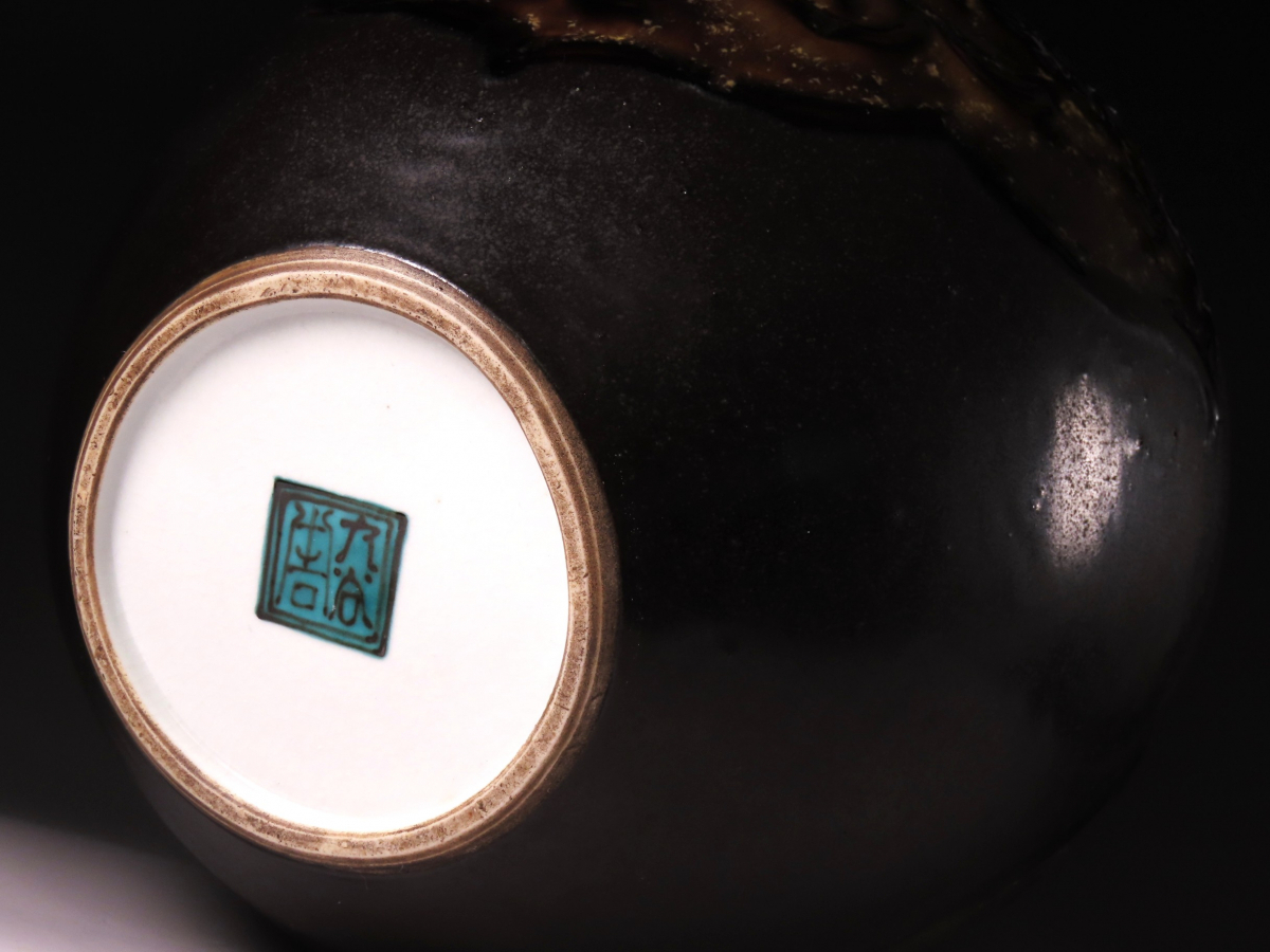 【ONE'S】九谷焼の巨匠 初代 徳田八十吉 本人作 最上位大型作品 欽朗釉花文耳付花瓶 飾壷 高29.3cm 共箱付 古美術品_画像7