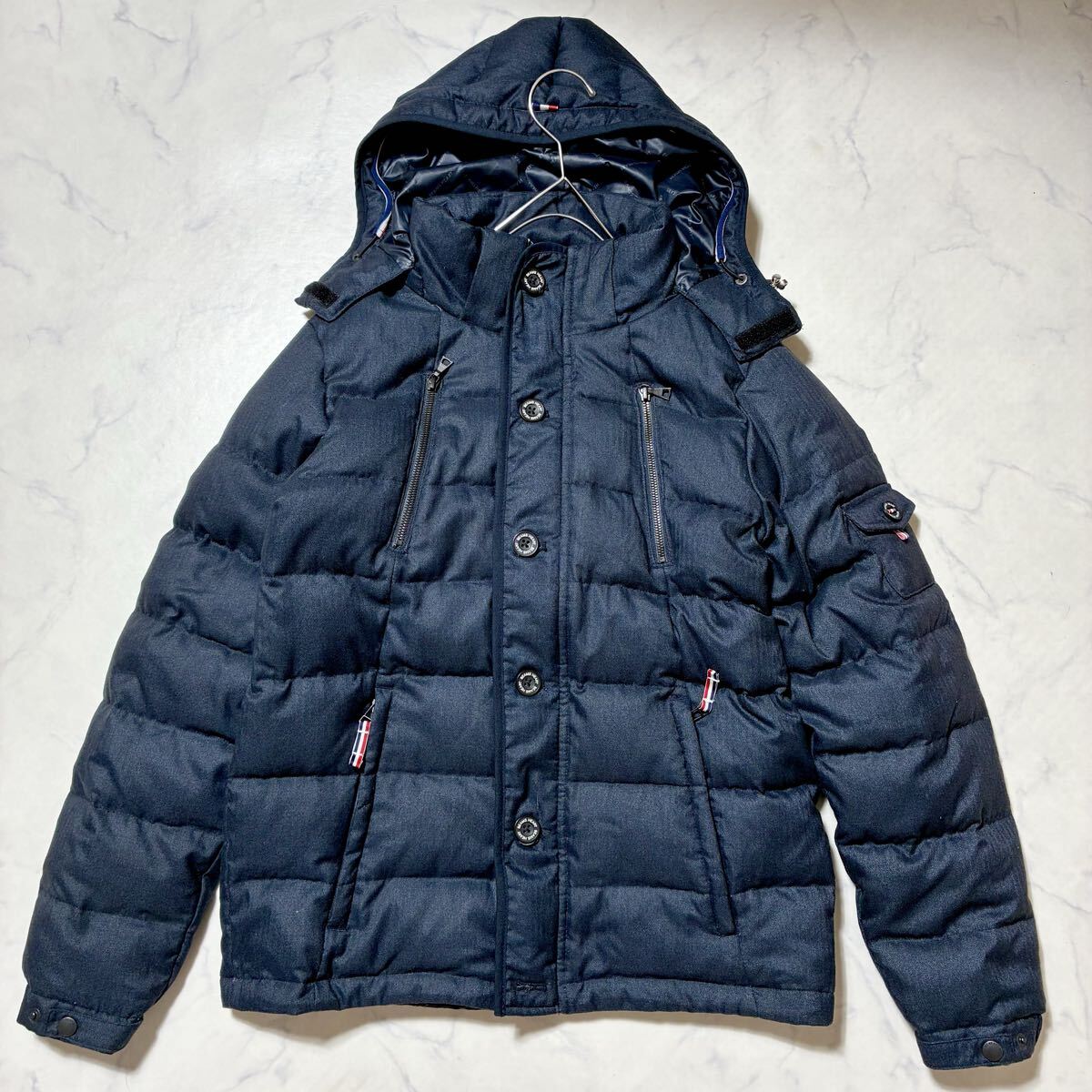 大人気ダウン◎BEAMS HEART ビームスハート ダウンジャケット トリコロール ブルゾン 2way 肉厚 極暖 ネイビー アウター メンズ_画像2