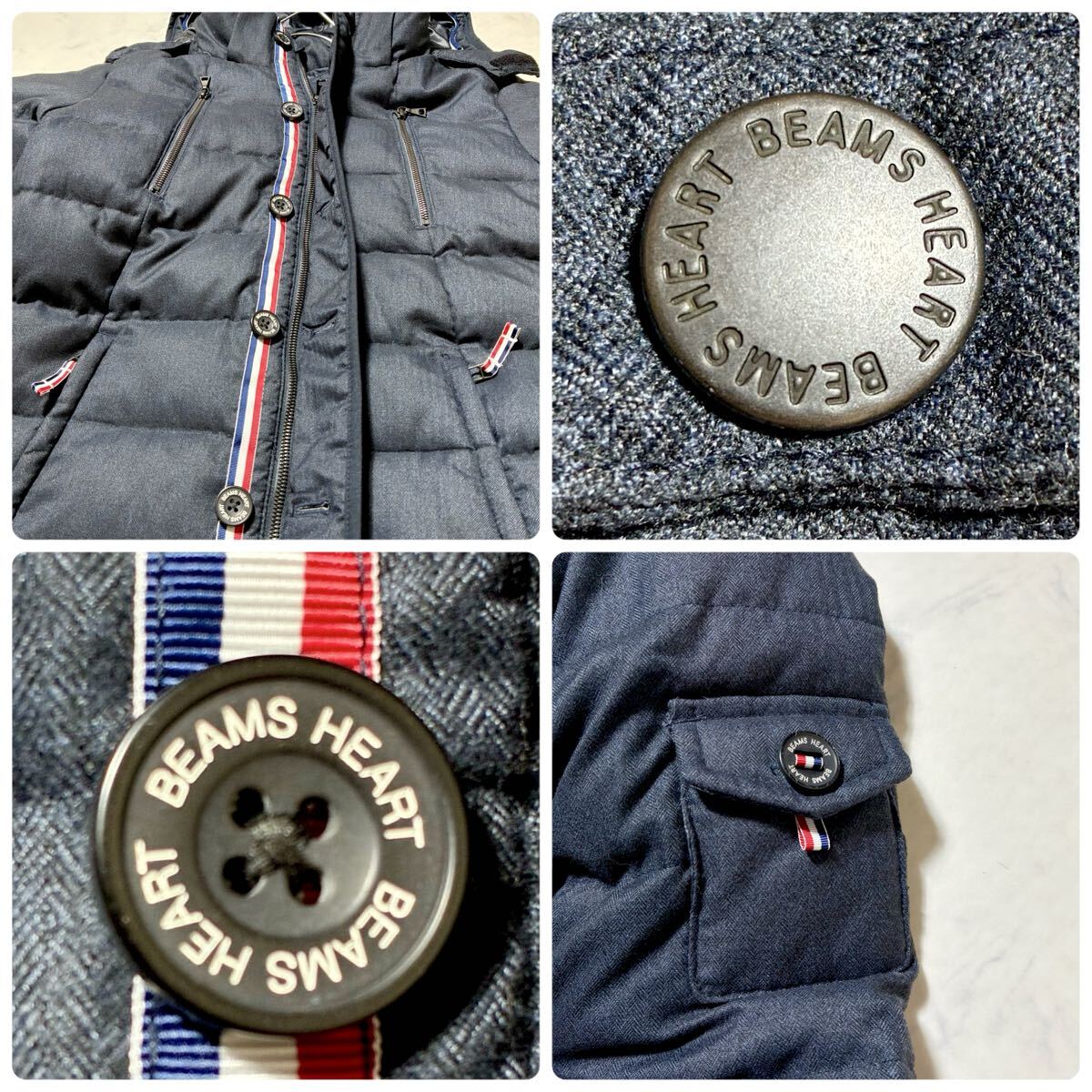 大人気ダウン◎BEAMS HEART ビームスハート ダウンジャケット トリコロール ブルゾン 2way 肉厚 極暖 ネイビー アウター メンズ_画像10