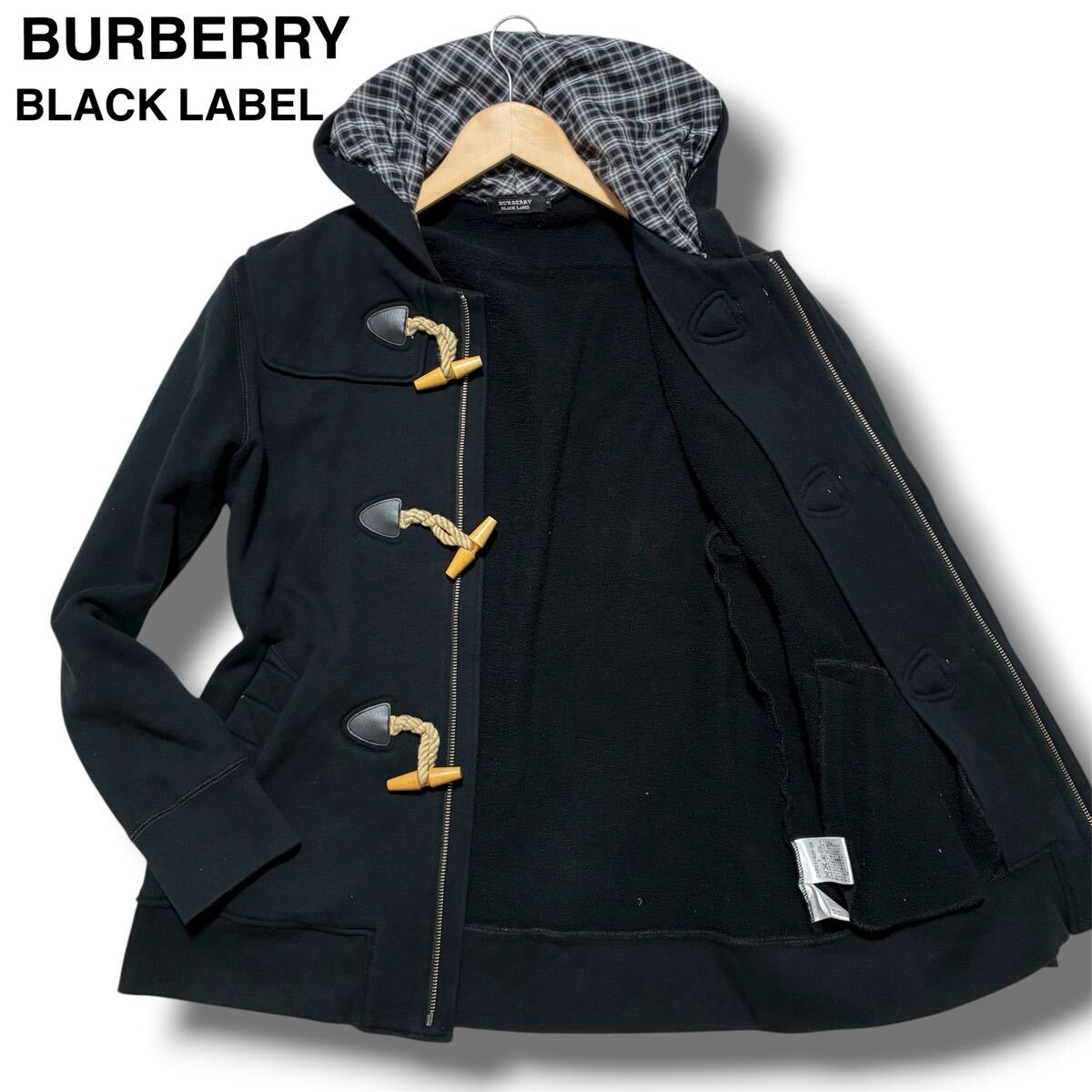  прекрасный товар /L размер * BURBERRY BLACK LABEL полупальто "даффл коут" Burberry Black Label noba проверка средний тренировочный черный чёрный мужской 3