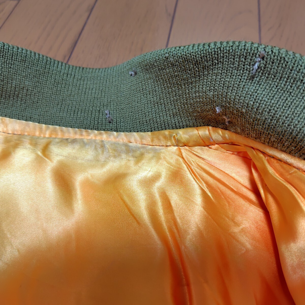 WORK LEAF　本革　オリーブグリーン　MA-1　レザージャケット フライトジャケット ヴィンテージ　アーミー　革ジャン_画像7