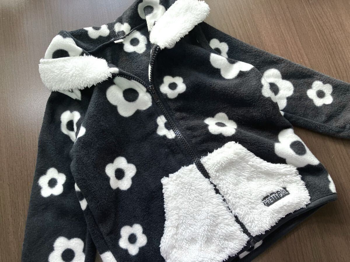 ［新品］100cm PRETTY GIRL お花柄ファー使いフリースパーカー ジャンパー_画像1