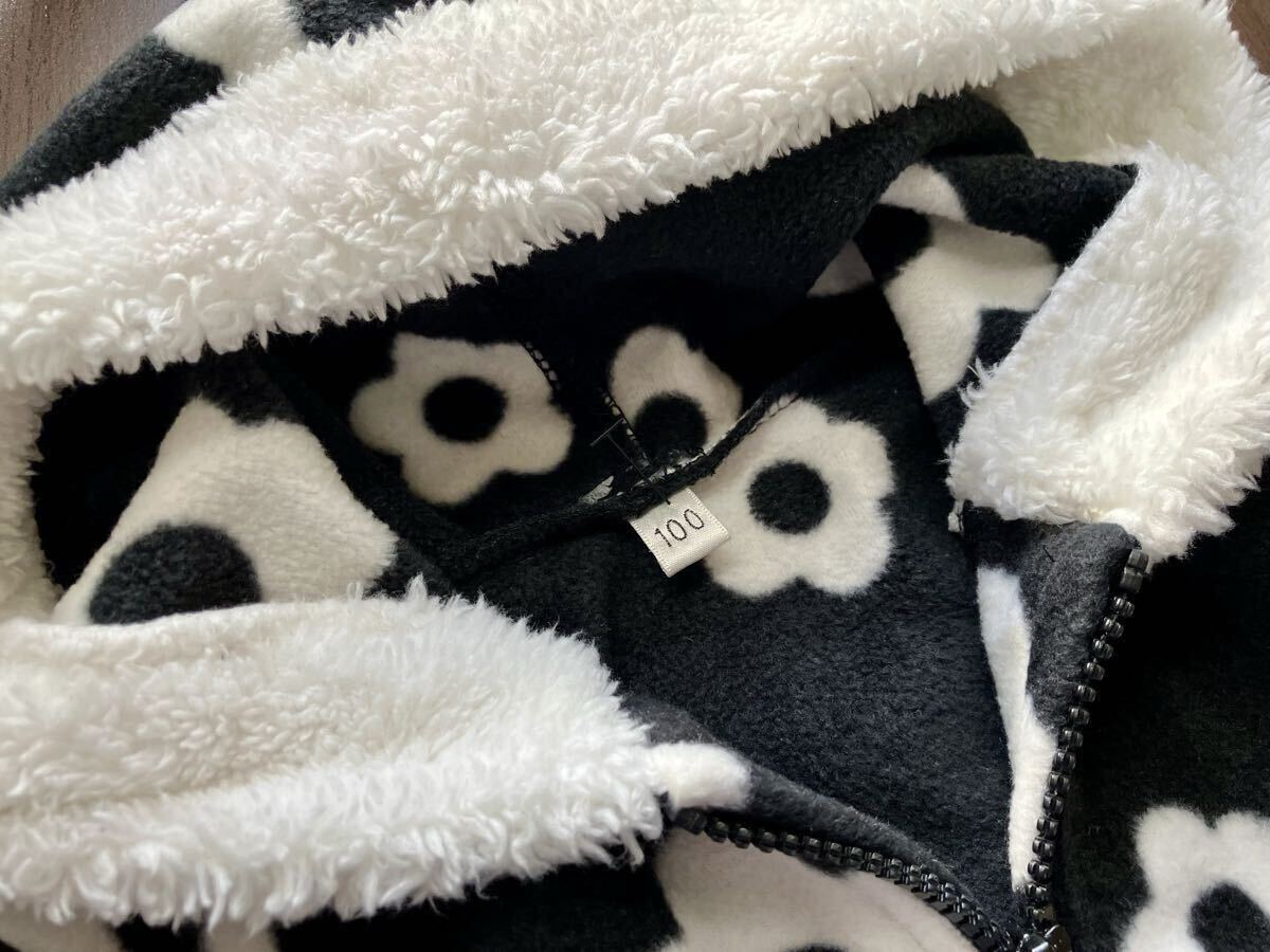 ［新品］100cm PRETTY GIRL お花柄ファー使いフリースパーカー ジャンパー_画像2