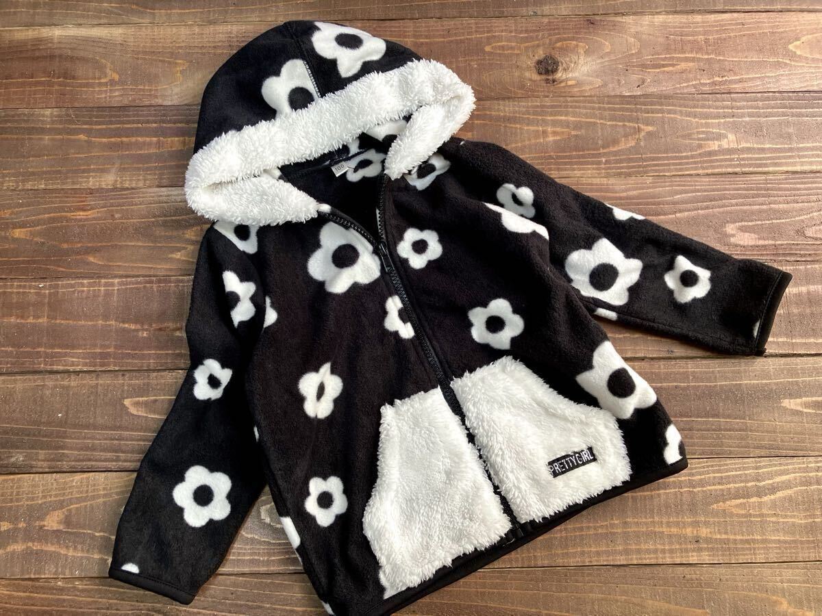 ［新品］100cm PRETTY GIRL お花柄ファー使いフリースパーカー ジャンパー_画像5