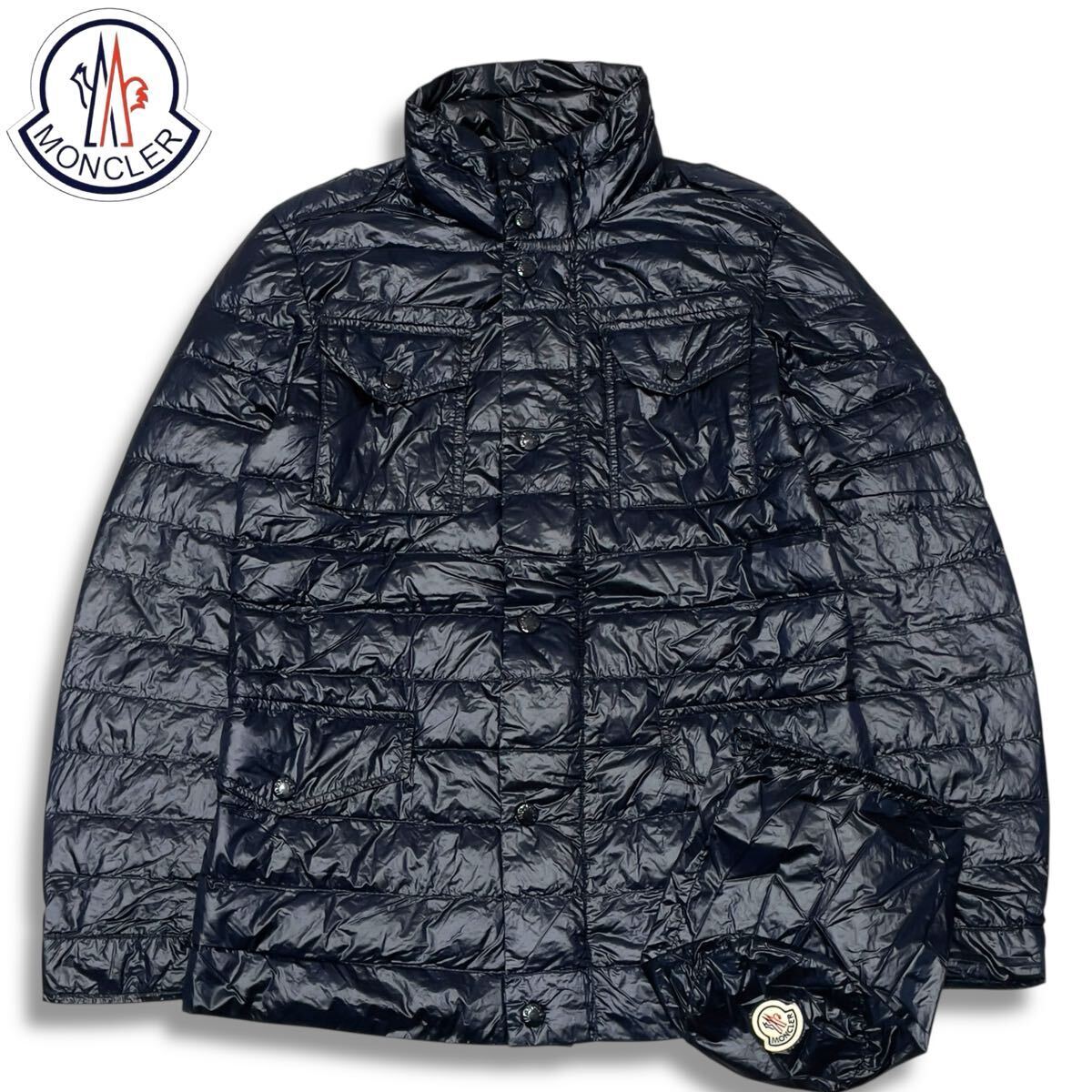 24 国内正規品 MONCLER モンクレール OMER DOWN JACKET ナイロン ダウンジャケット ジップアップ ブルゾン ネイビー 0 メンズ_画像1