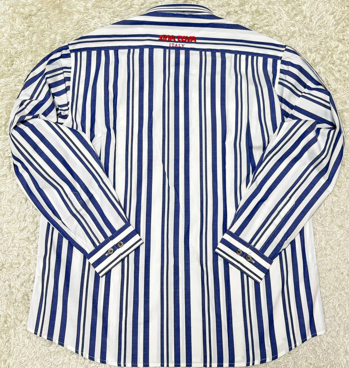 【未使用★大きいサイズLL】SINA COVA 長袖シャツ 白青●ストライプ☆シナコバ (11)_画像6