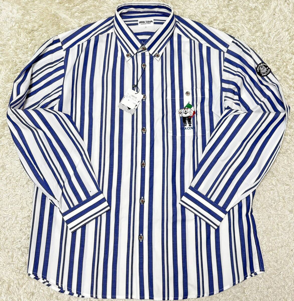 【未使用★大きいサイズLL】SINA COVA 長袖シャツ 白青●ストライプ☆シナコバ (11)_画像2