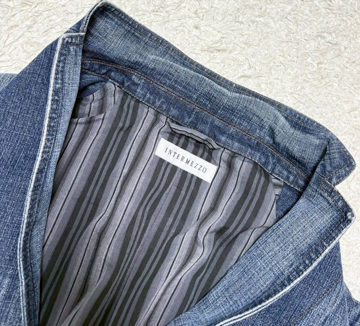 【未使用★大きいサイズLL】INTERMEZZO ダメージ加工 ストレッチデニム テーラードジャケット●インターメッツォ (11)_画像2