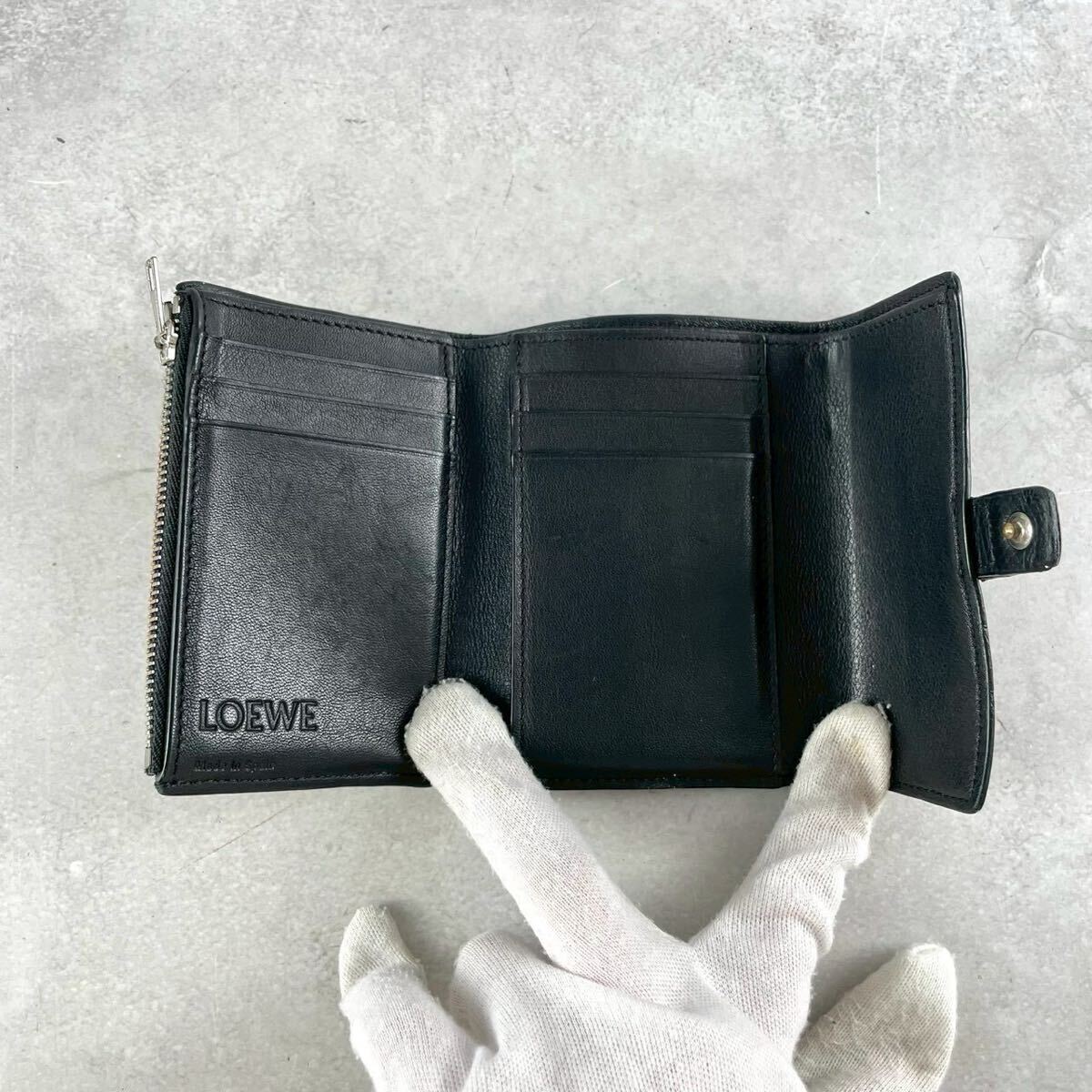 【美品】 LOEWE ロエベ 三つ折り財布 トライフォールドウォレット アナグラム レザー メンズ ビジネス ユニセックス レディース_画像7
