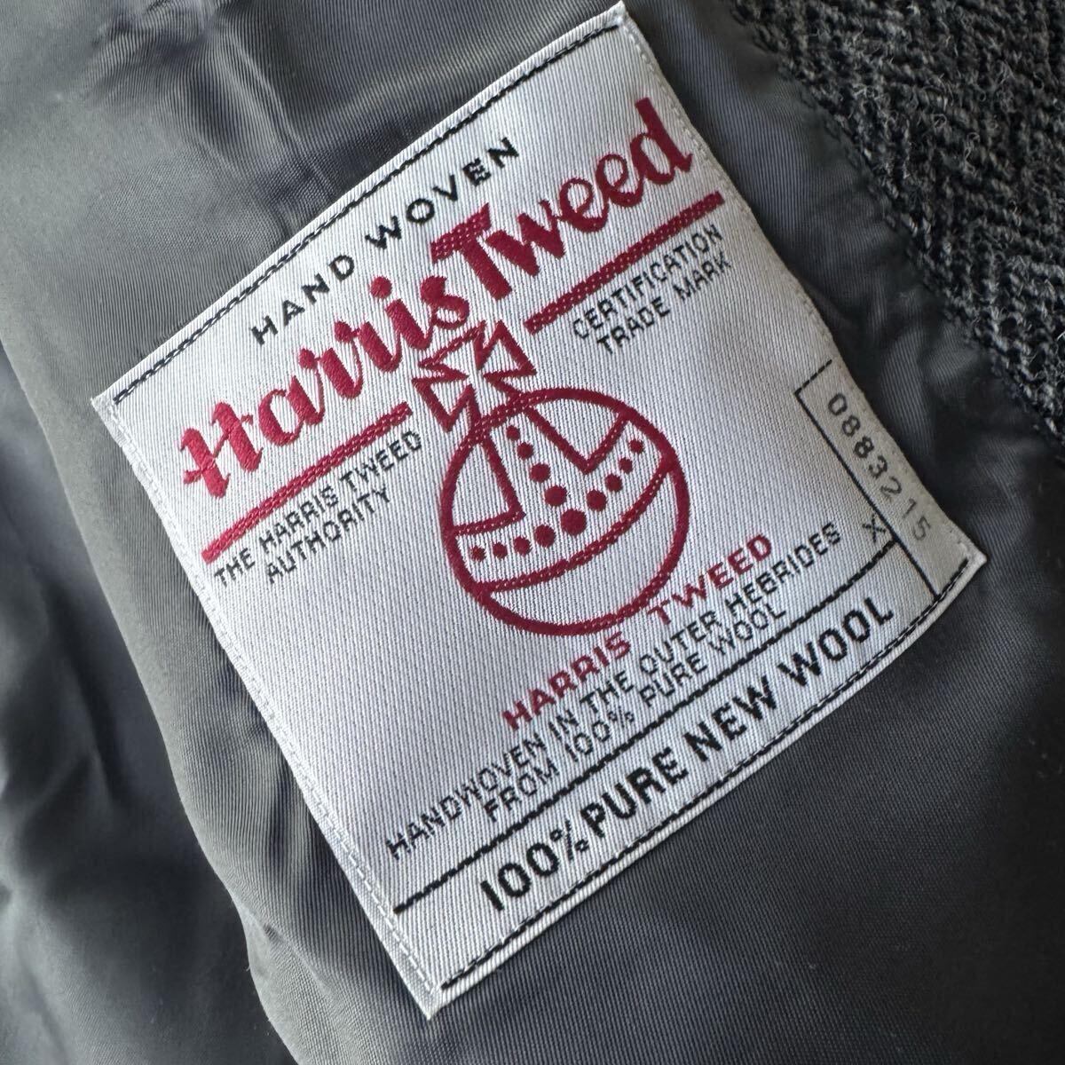 【Harris Tweed/ハリスツイード】テーラードジャケット ヘリンボーン グレー 秋冬 ウール 裏地 messenger メンズ 段返り 3B M〜Lサイズ相当_画像3