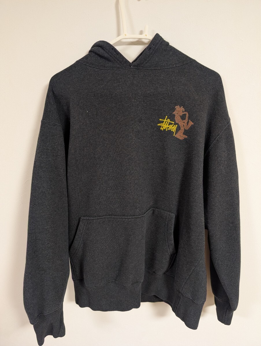 ステューシー　オールド　パーカー　ジャズマン　シャドーマン　ンテージ　90s　USA製　XL　Mサイズ程度　黒　スウェット_画像2
