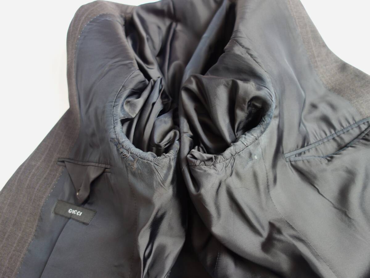 ◆GUCCI/グッチ 2ボタン 高級 灰スト スーツ セットアップ ジャケット パンツ 50 XL◆_画像8