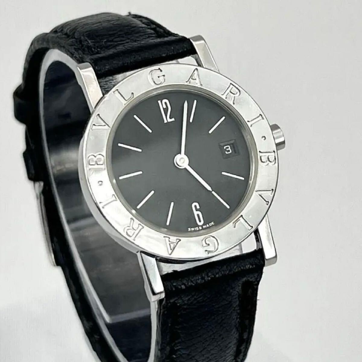 BVLGARI ブルガリ　BB26SLD 黒文字盤　シルバー　レディース　純正ベルト　ブラック　2針　クォーツ　純正ベルト　レザー　SS　デイト_画像1