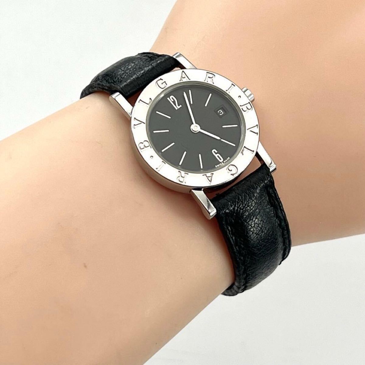 BVLGARI ブルガリ　BB26SLD 黒文字盤　シルバー　レディース　純正ベルト　ブラック　2針　クォーツ　純正ベルト　レザー　SS　デイト_画像2