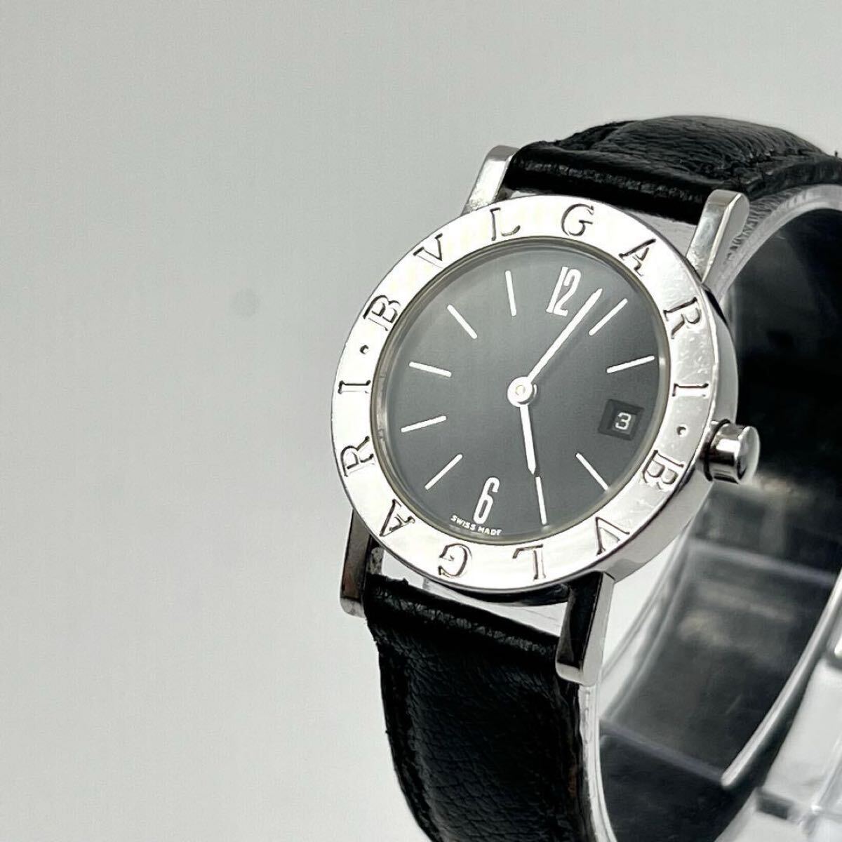 BVLGARI ブルガリ　BB26SLD 黒文字盤　シルバー　レディース　純正ベルト　ブラック　2針　クォーツ　純正ベルト　レザー　SS　デイト_画像3