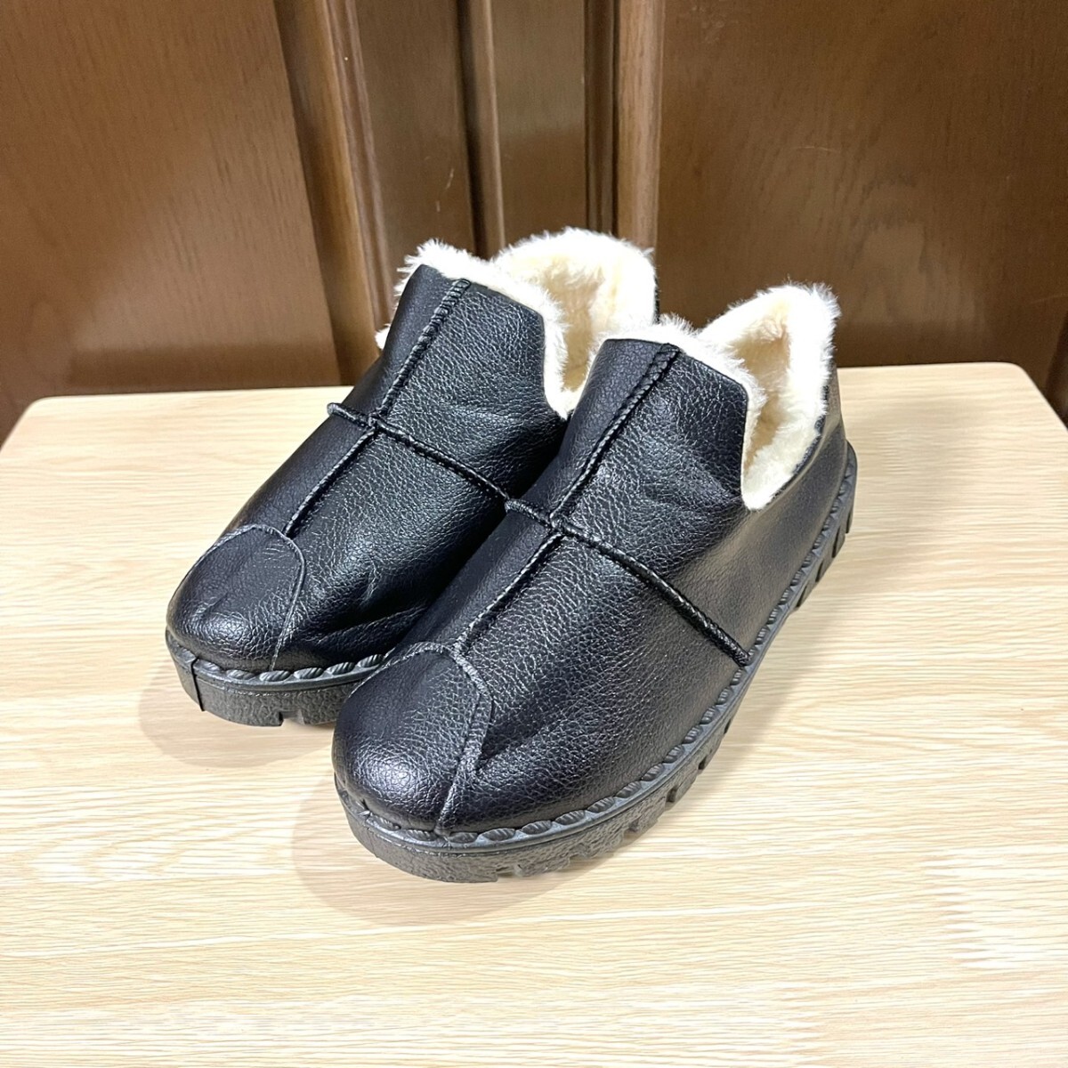 ボアショートブーツ レディース ボアスリッポン 暖かい 軽量 滑りにくい ブラック 23.5_画像7