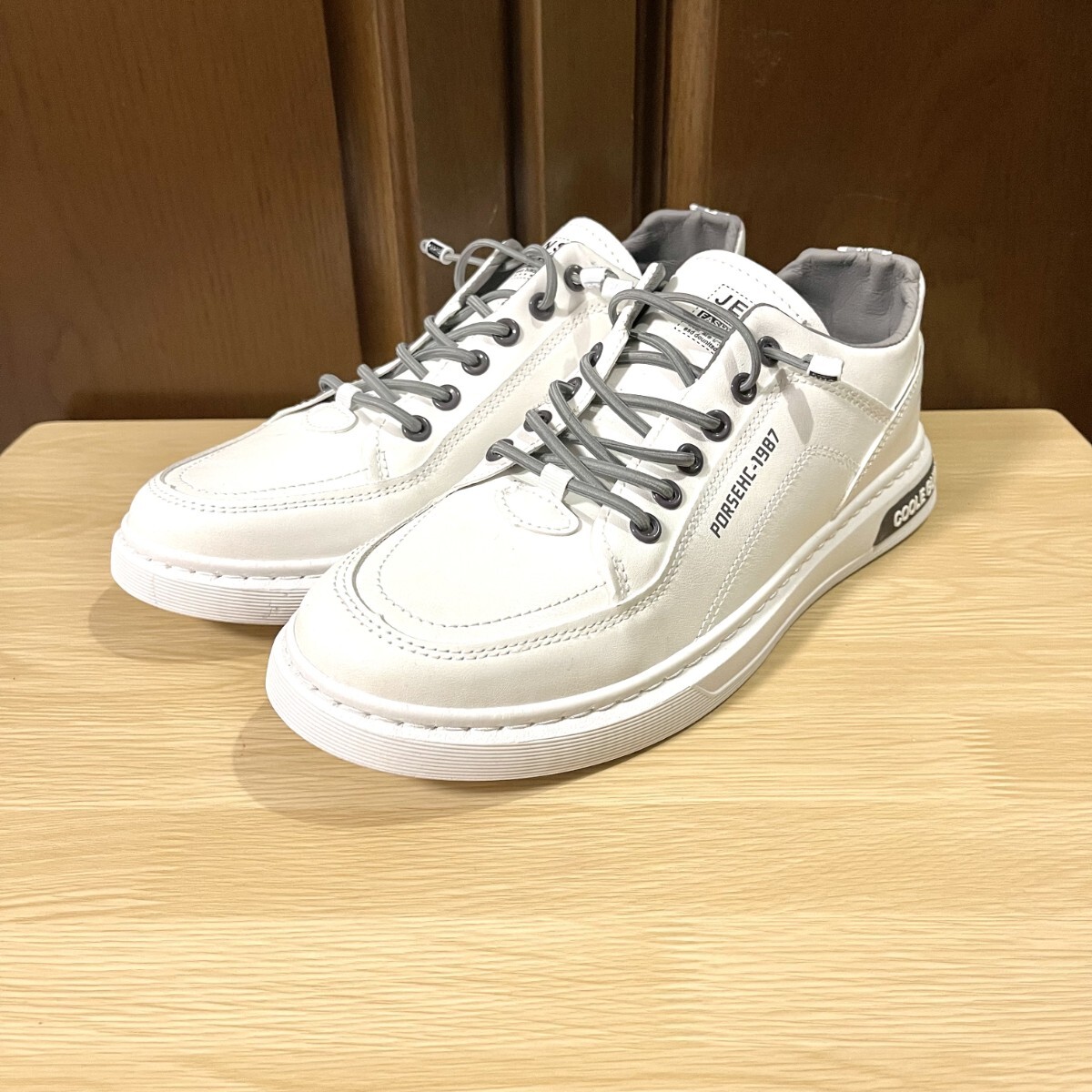 スニーカー メンズ PUレザー フェイクレザー 革靴 カジュアル 歩きやすい ホワイト 27.0_画像7