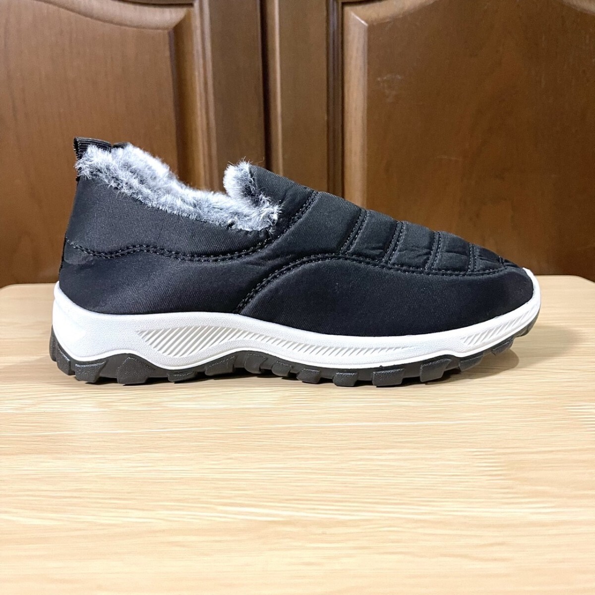 ボアスリッポン メンズ 裏起毛 スニーカー ボア 暖かい 保温 滑りにくい ブラック 27.0_画像8