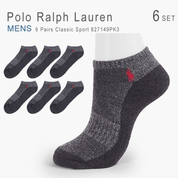 新品 ラルフローレン 靴下 メンズ くるぶしソックス ショートソックス 6足セット ポロ ブラック 黒 Polo Ralph Lauren 未使用 1円出品_画像1