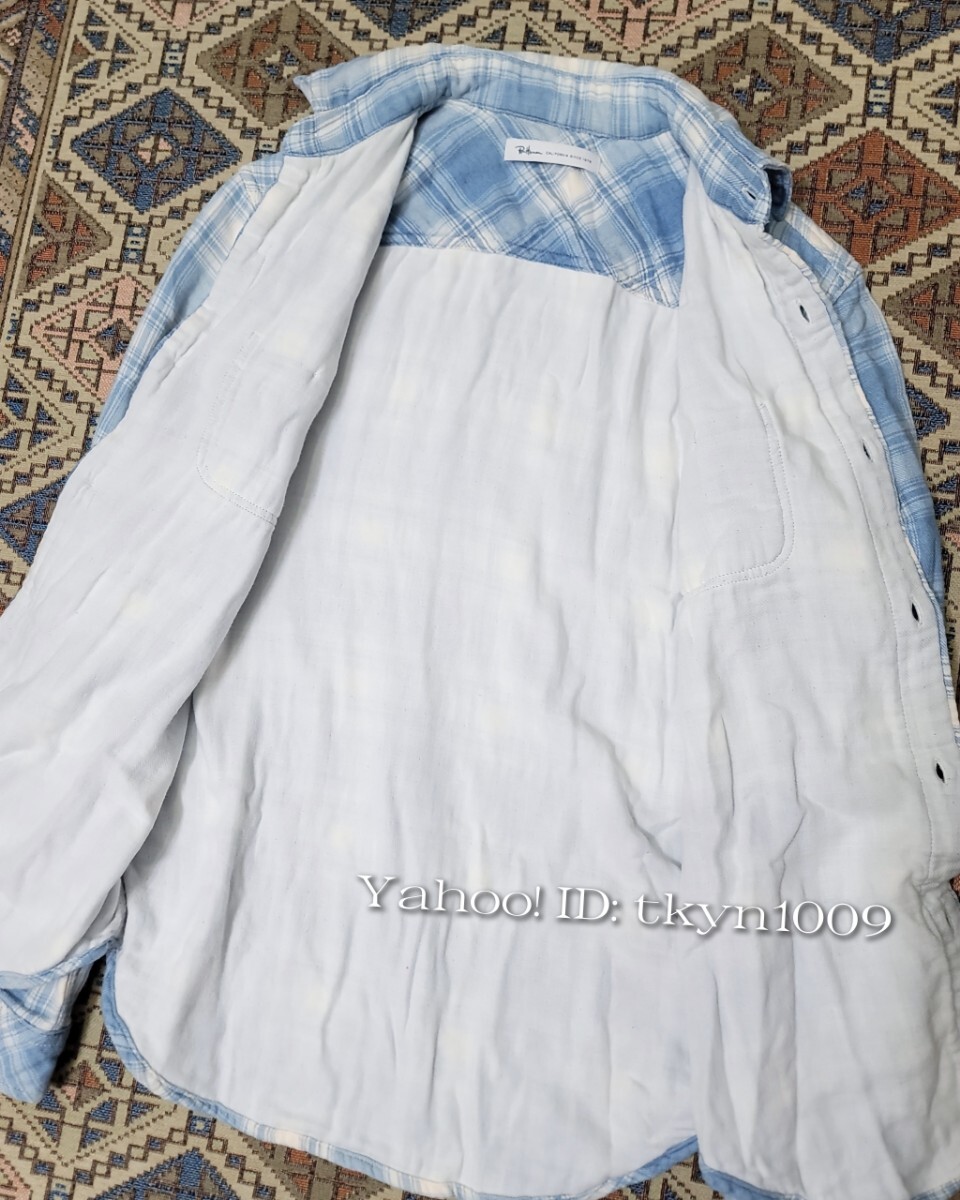 Ron Herman CALIFORNIA ロンハーマン ダブルガーゼ チェックシャツ Check Shirt 長袖シャツ インディゴ_画像6