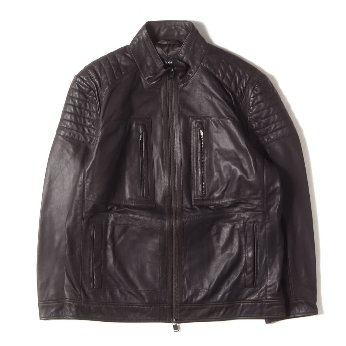 HUGO BOSS ヒューゴボス ジャケット ブラウン サイズ:54 | ラムレザー シングル ライダース ジャケット | 10207253 | アウター ブルゾン_画像1
