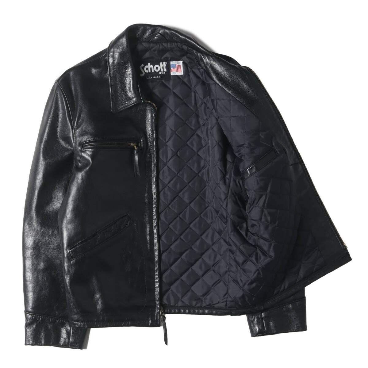 Schott ショット ジャケット ブラック サイズ:38 | USA製 634 | 襟付き カウレザー シングル トラッカージャケット | アウター ブルゾン_画像3