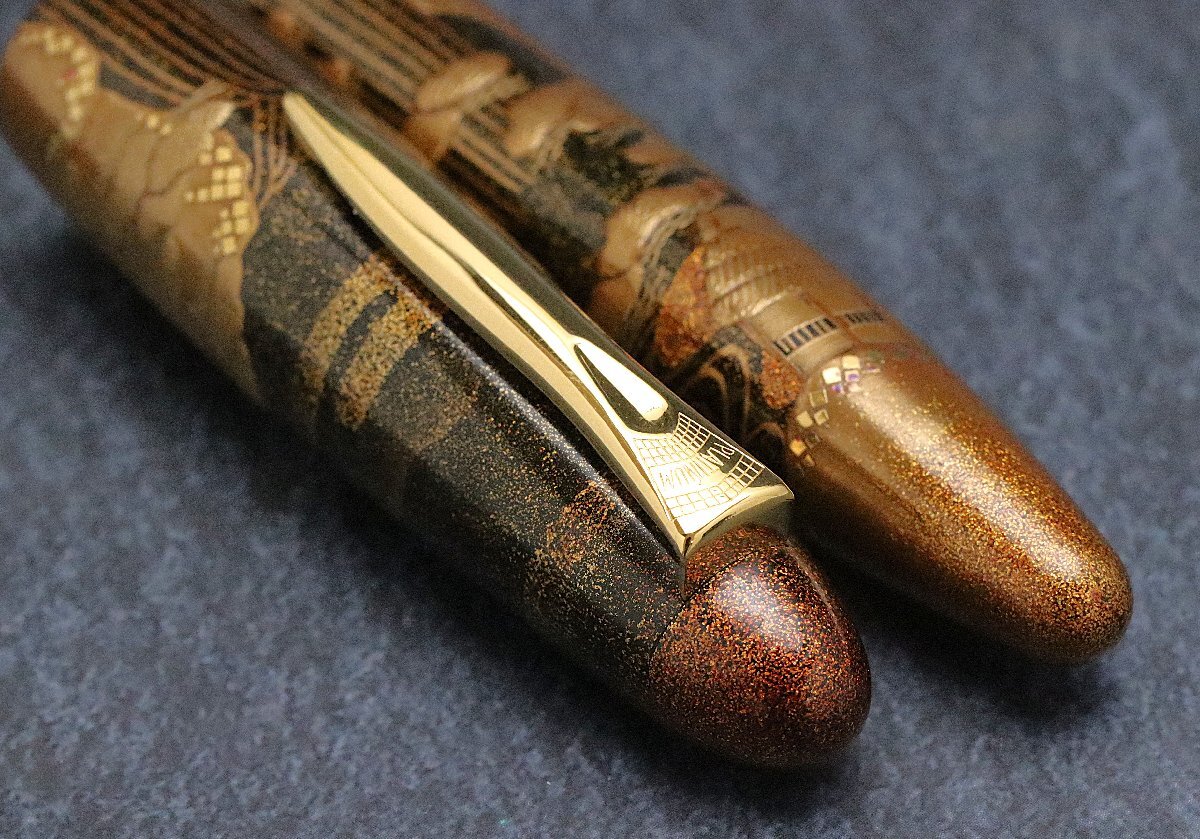 プラチナ PLATINUM 万年筆1点 ペン先18K 出雲 加賀蒔絵 滝山水 インク/収納袋/箱付き ※筆記未確認 ◆おたからや【Y-PE00877】_画像7