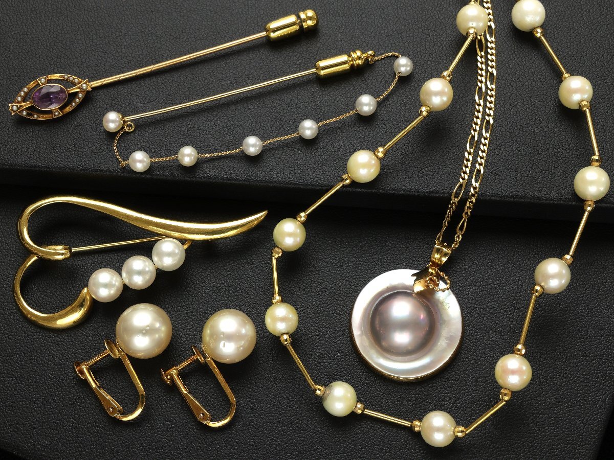 おたからや◆K18/750刻印ジュエリー 6点《約37.6g ホルダー含》真珠ネックレス等 ※1点ピンブローチ,シードパール1ヶ取れ【B-YA02357】_画像1