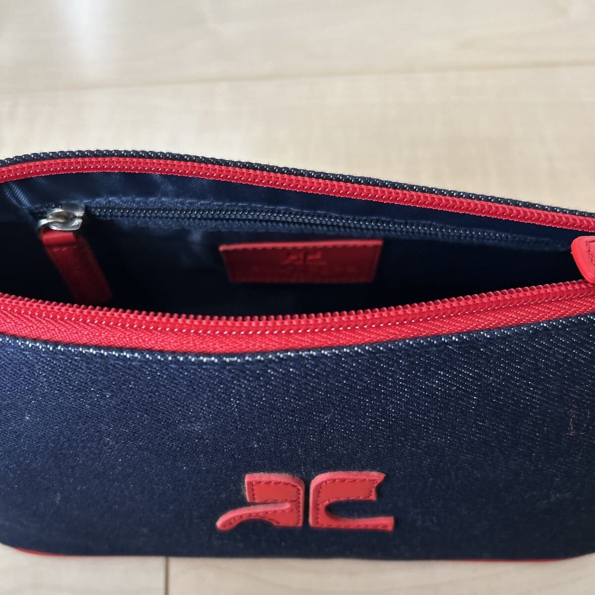 クレージュ ハンドバッグ courreges ヴィンテージ レア 未使用保管品 デニム レッド_画像6