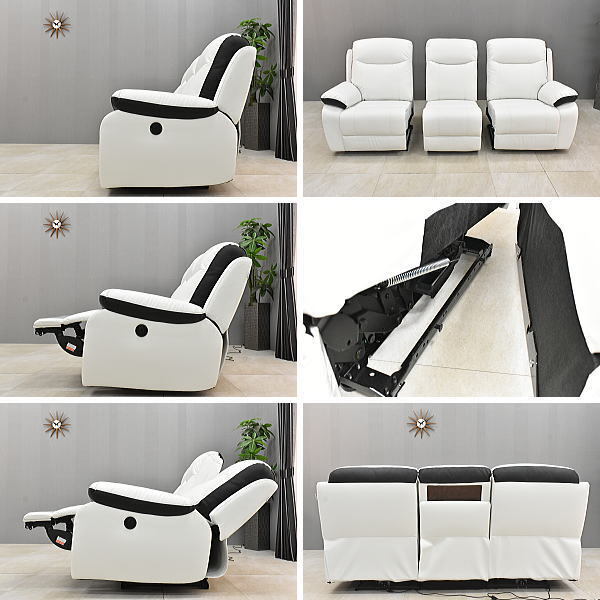 新品 電動リクライニングソファ3人掛けソファー OKIN社製モーター WH BK色 高級37万円 3P快適おしゃれモダン北欧 家具:NW44-12Y-SS_画像9