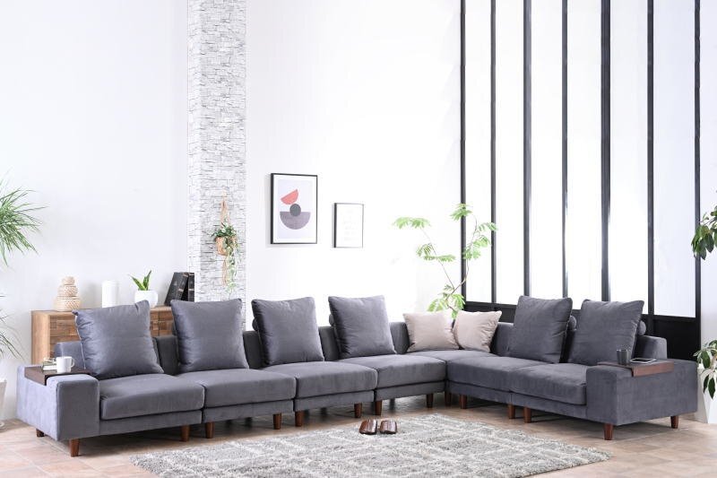 新品 一時撥水 傷に強い ファブリック張り コーナーソファー ダークグレー 7点セット リビングソファ 応接 L字型 DGY 布製 大型:ST11-48W02_画像2