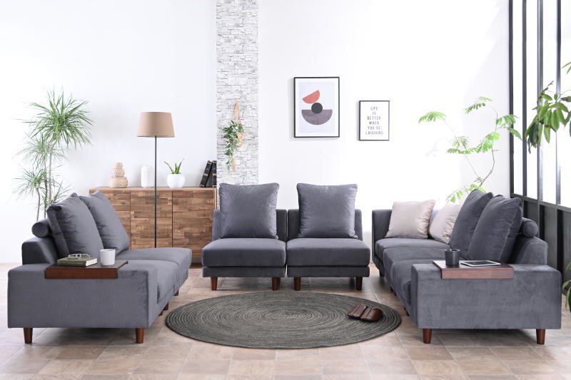 新品 一時撥水 傷に強い ファブリック張り コーナーソファー ダークグレー 7点セット リビングソファ 応接 L字型 DGY 布製 大型:ST11-48W02_画像4