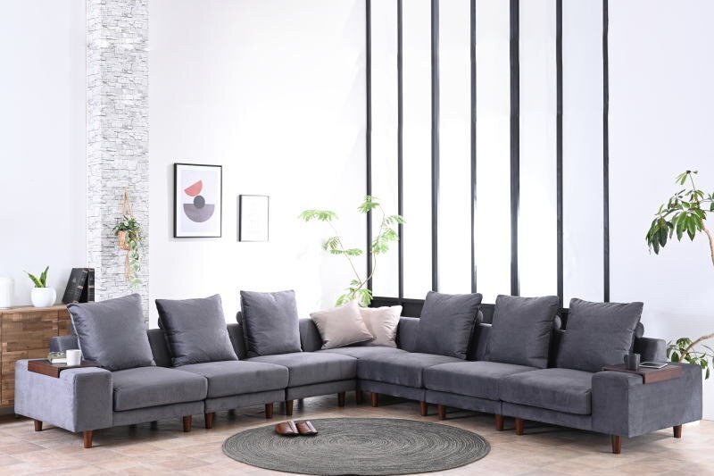 新品 一時撥水 傷に強い ファブリック張り コーナーソファー ダークグレー 7点セット リビングソファ 応接 L字型 DGY 布製 大型:ST11-48W02_画像10