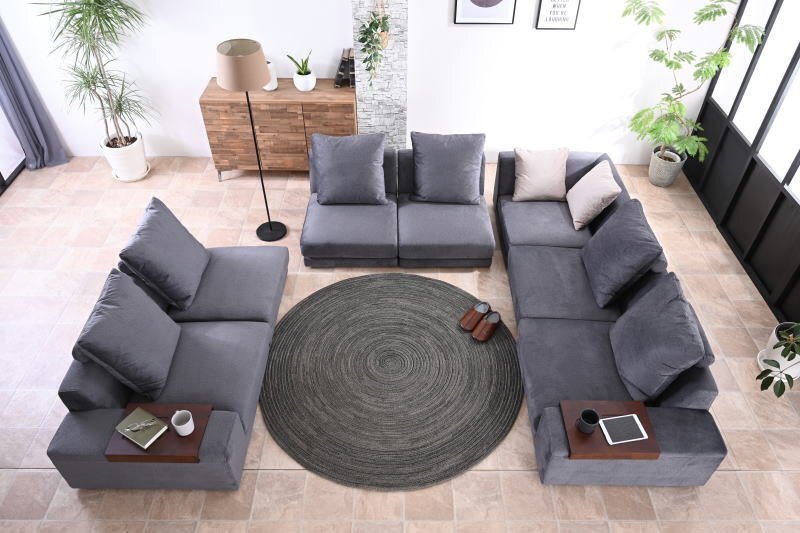 新品 一時撥水 傷に強い ファブリック張り コーナーソファー ダークグレー 7点セット リビングソファ 応接 L字型 DGY 布製 大型:ST11-48W02_画像5